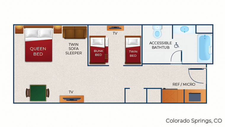 The floorplan in the accessible KidCabin Suite